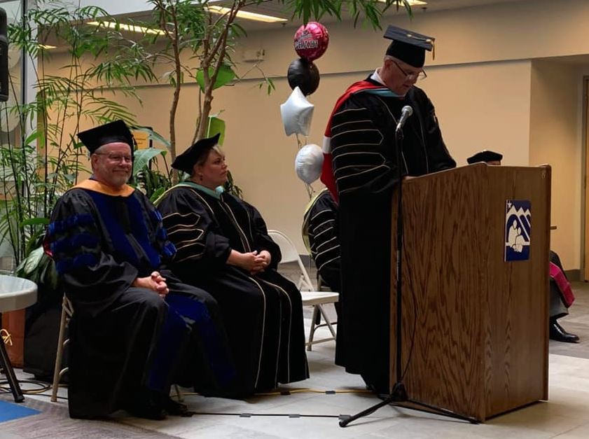 President Dr. Randy Rhine speaks during a special graduation ceremony Aug. 3, 2021