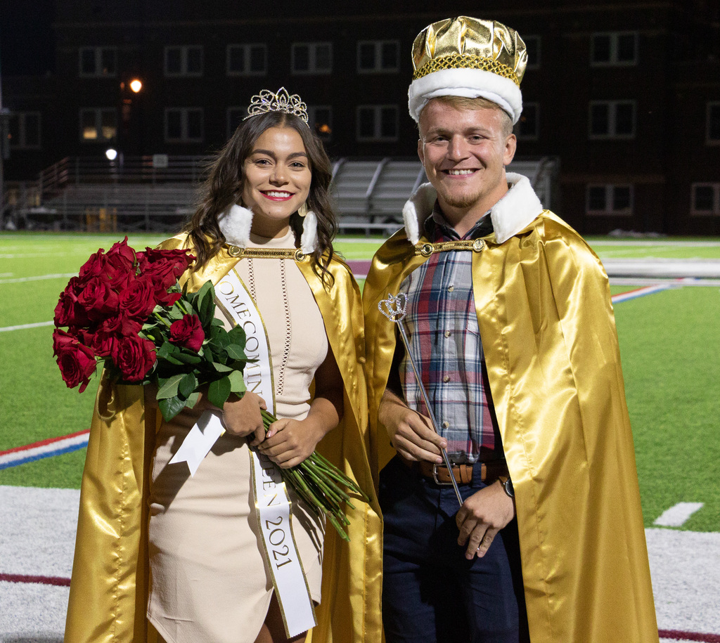 Jori Peters and Caleb Haskell, homecoming queen and king photographed on the Elliott Field.