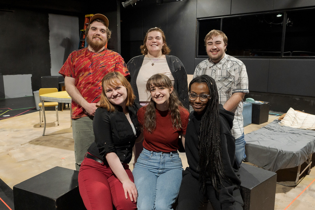 Six CSC students pose on stage during rehersal.