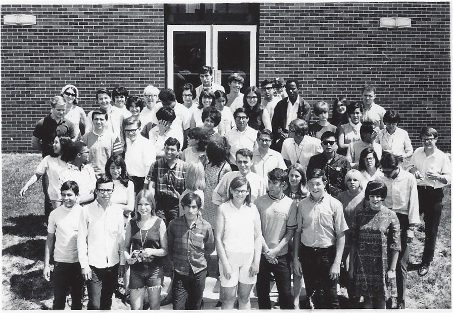 Chadron State College Upward Bound group, circa 1969, near Kent Hall