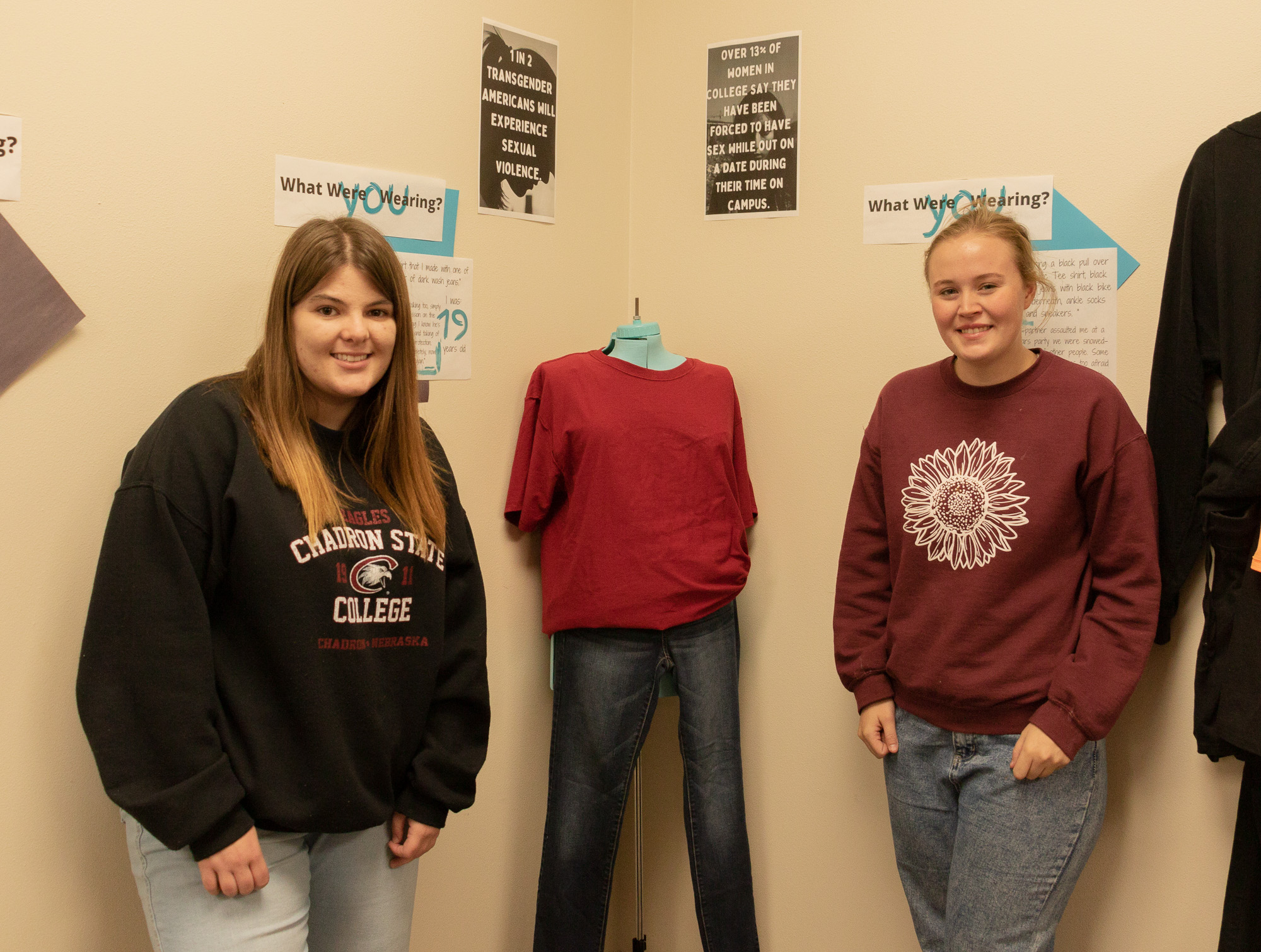 Students posed with display