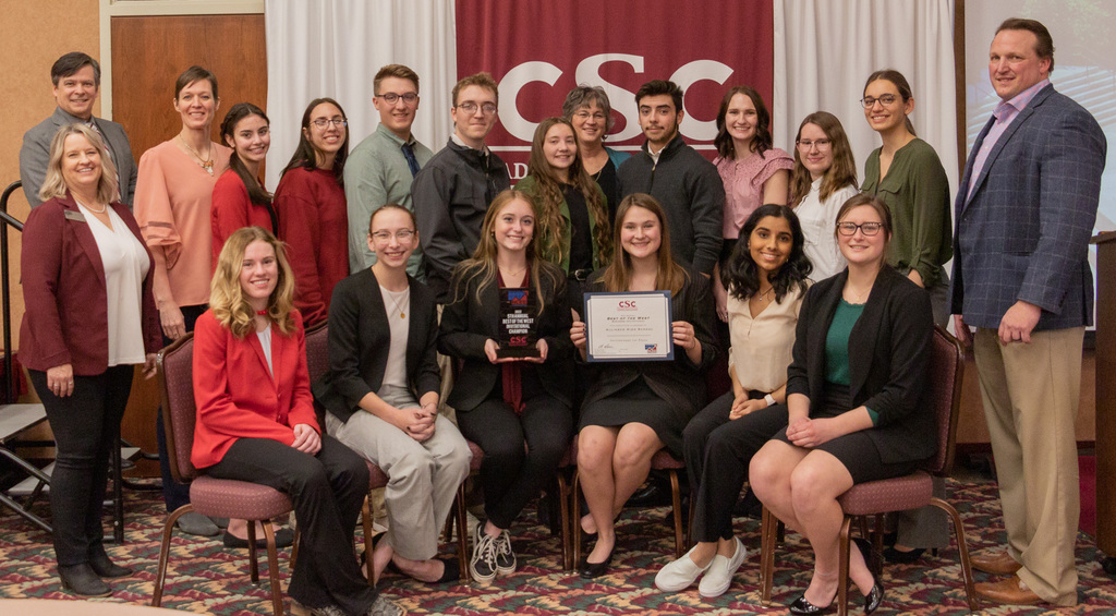 20 CSC students and staff posed with award at Best of the West Invitational