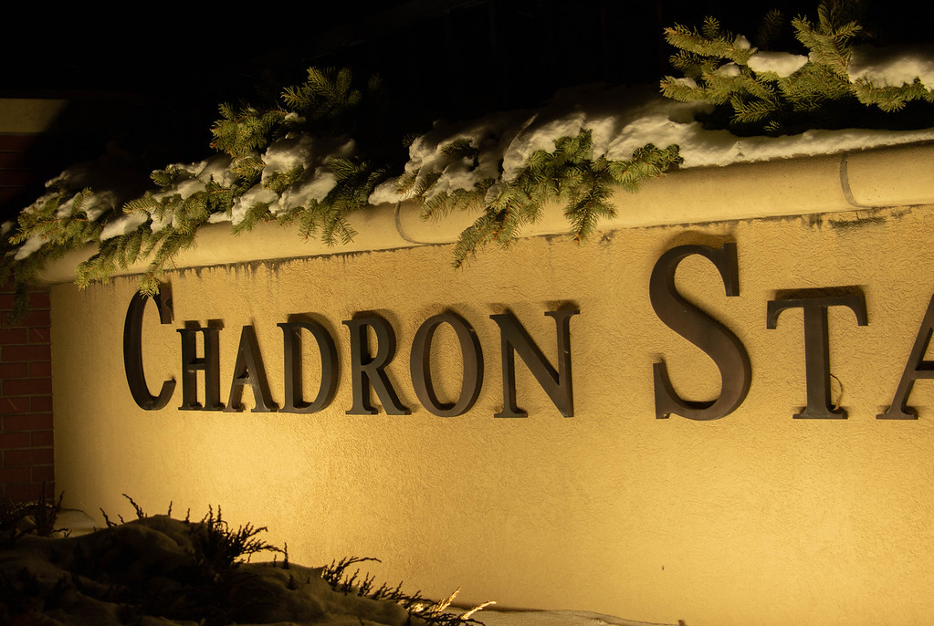 Chadron State sign with snow