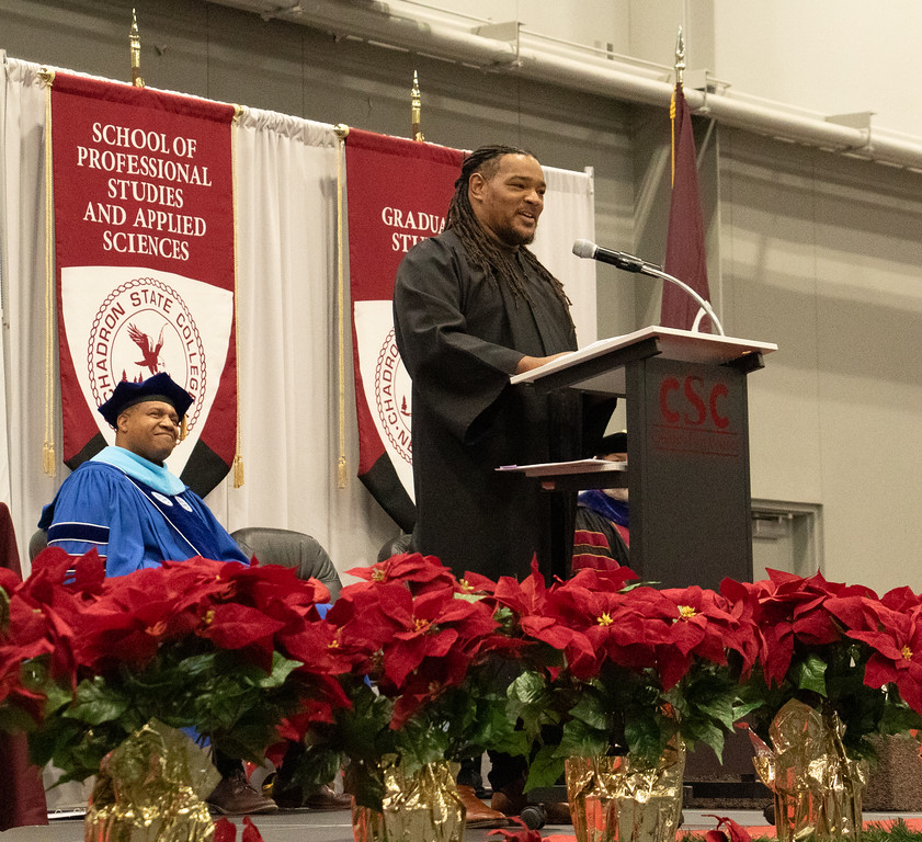 Commencement speaker on stage