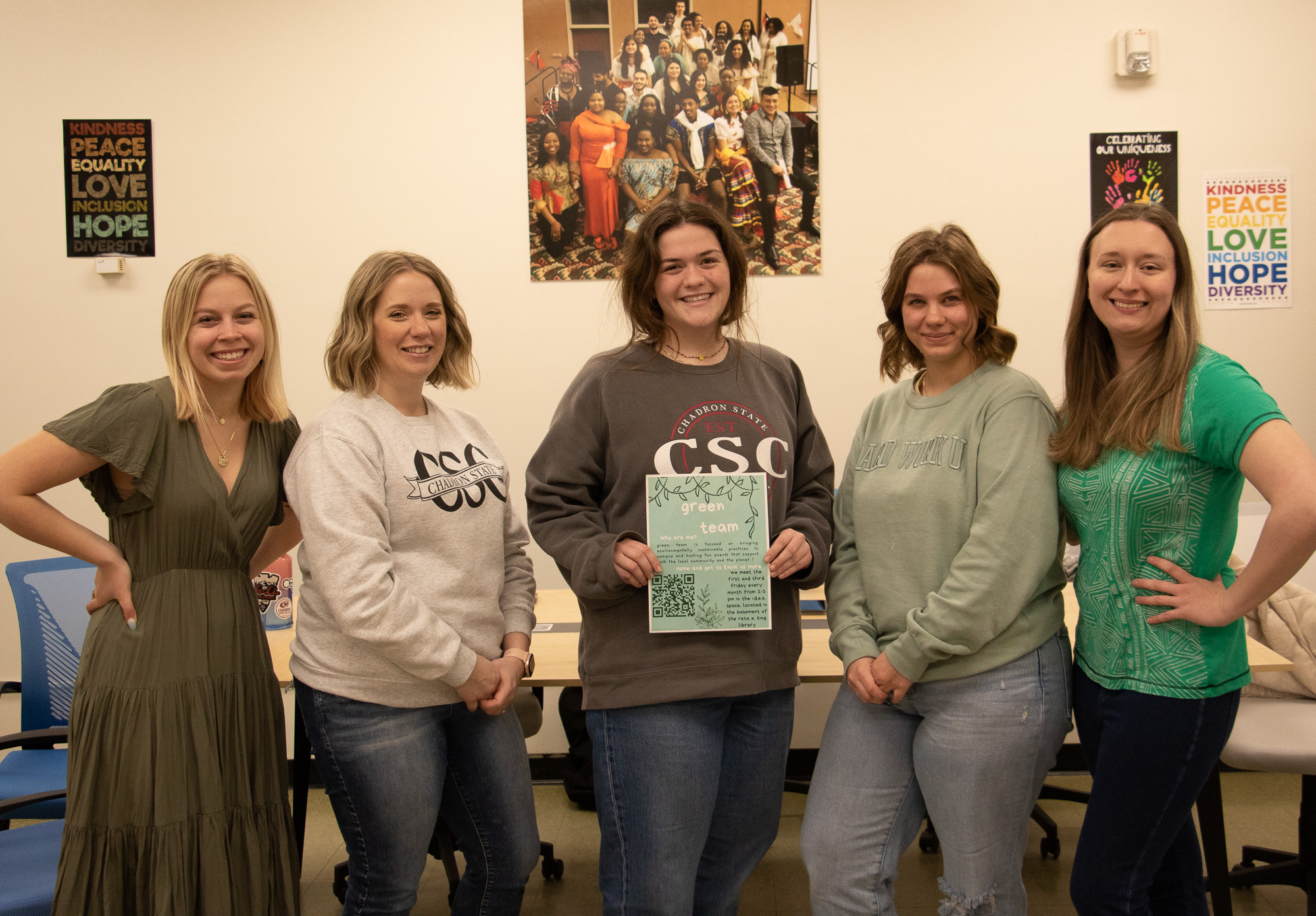 Five women posing with a certificate