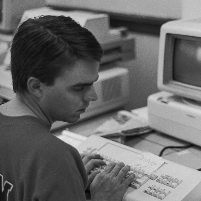 Student works at a computer in 1984.