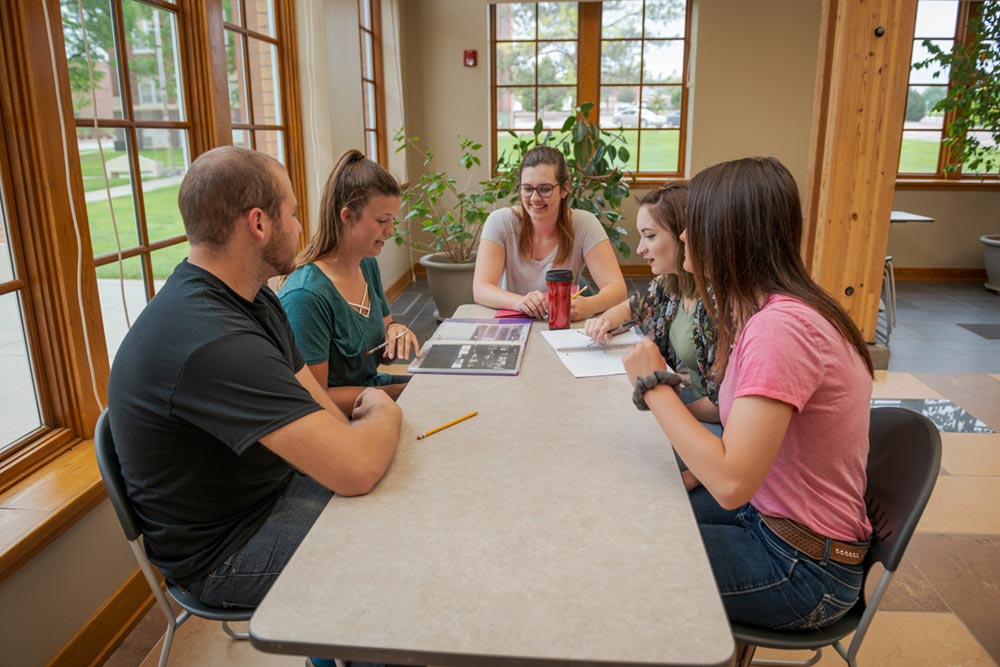 Five students discussing a project in the Mari Sandoz High Plains Heritage Center